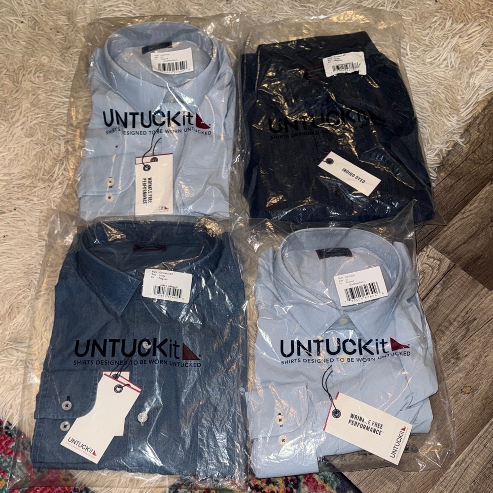 🆕 UNTUCKit Men's Shirt Bundle of 4 - Blues - L